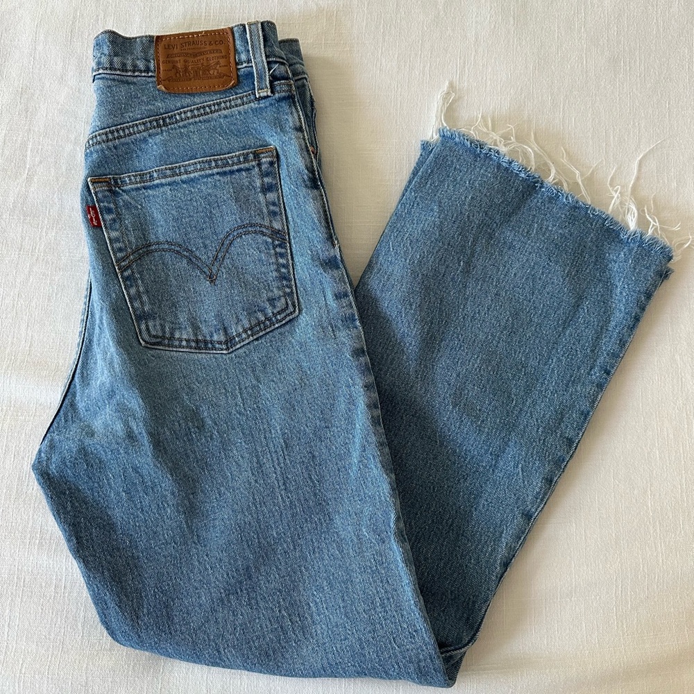 Levi's Blue Ankle Cropped Jeans with Distressed Hem